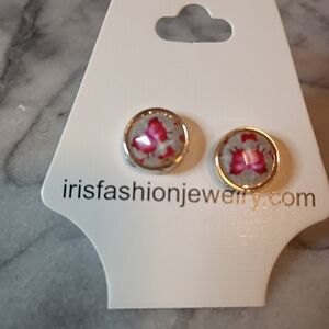 Pink Butterfly Post Back Earrings